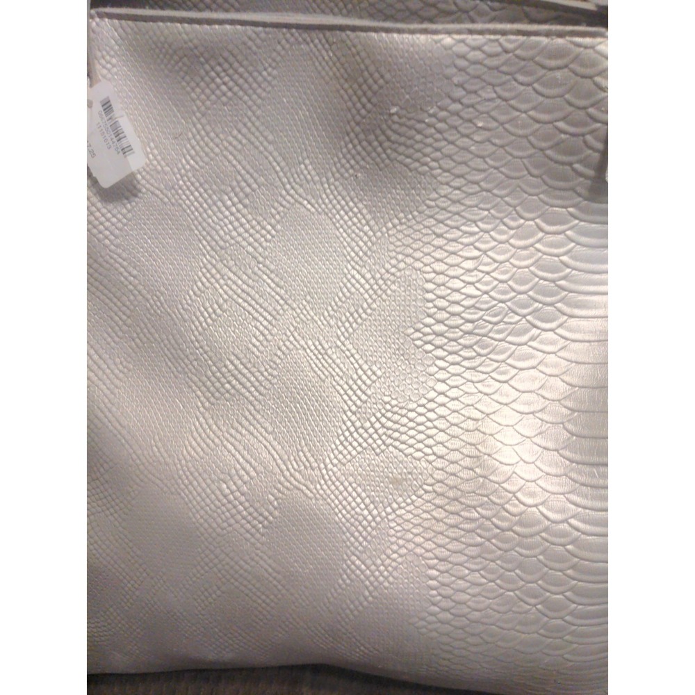 Bath & Body Works Large Silver Faux Leather Snakeskin Texture Tote Bag Purse - Picture 2 of 11